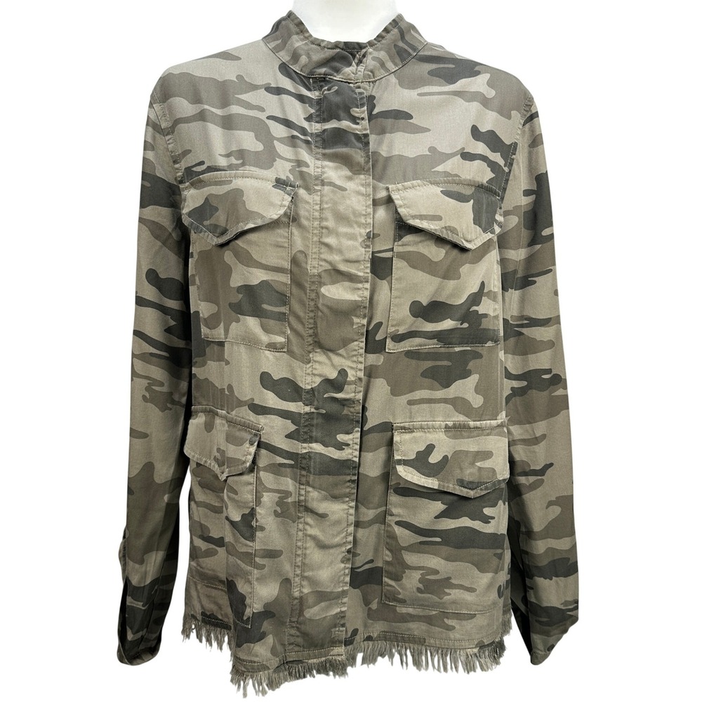 Sanctuary Camo Utility Jacket Womens Medium Green Brown Fringe‎ Hem XJD370E1R